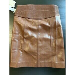 Wilfred Lolita Vegan Leather Mini Skirt Patina Brown Ribbed NWT Aritzia Size 0